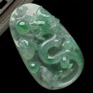 冰种飘翠缅甸翡翠A货龙牌挂件