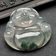 冰种飘花缅甸翡翠A货玉佛挂件