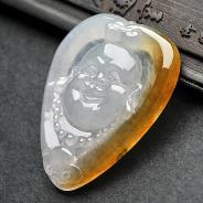冰种黄翡缅甸翡翠A货佛在心中挂件