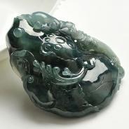 糯冰种青色缅甸翡翠A货年年有余挂件