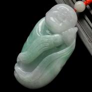 糯冰种豆色缅甸翡翠A货童子挂件