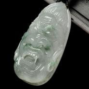 糯冰种飘花缅甸翡翠A货鬼头挂件