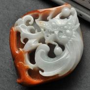 细糯种红翡缅甸翡翠A货飞龙在天挂件