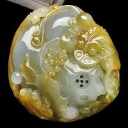糯冰种褐黄翡缅甸翡翠A货年年有余挂件
