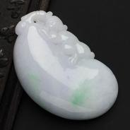 糯冰种春带彩缅甸翡翠A货福寿瓜挂件
