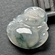 冰种飘花缅甸翡翠A货玉佛挂件