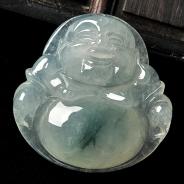 冰种飘花缅甸翡翠A货玉佛挂件