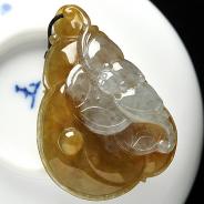 feicui糯冰种褐黄翡缅甸翡翠A货福寿如意挂件