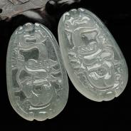 冰种缅甸翡翠A货龙牌挂件（一对）