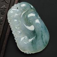 冰种飘花缅甸翡翠A货如意寿挂件