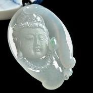 冰种飘翠缅甸翡翠A货普贤菩萨像挂件