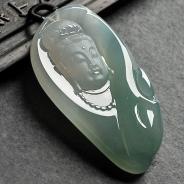 冰种晴水缅甸翡翠A货观音头挂件