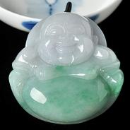 糯冰种春带彩缅甸翡翠A货玉佛挂件