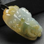 冰种黄翡飘花缅甸翡翠A货花开富贵挂件