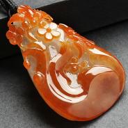 糯冰种红黄翡缅甸翡翠A货喜上眉梢挂件