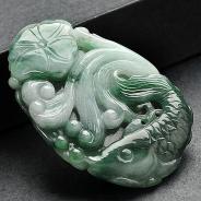 糯冰种青色缅甸翡翠A货年年有余挂件