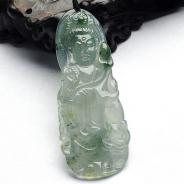 冰玻种飘花缅甸翡翠A货站观音挂件