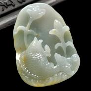 糯冰种晴水缅甸翡翠A货年年有余挂件