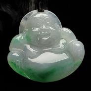 糯冰种飘翠缅甸翡翠A货玉佛挂件