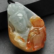 糯冰种红黄翡缅甸翡翠A货观音头挂件