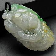 糯冰种黄加绿缅甸翡翠A货富贵花开挂件