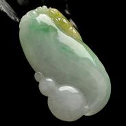糯冰种黄加绿缅甸翡翠A货福瓜挂件