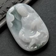 糯冰种青色缅甸翡翠A货观音挂件