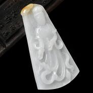 糯冰种黄翡缅甸翡翠A货观音挂件