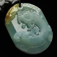 冰种晴水黄翡缅甸翡翠A货仿古龙牌挂件