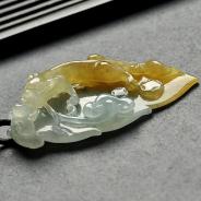 冰种黄翡缅甸翡翠A货龙成大业挂件