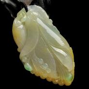 糯冰种黄加绿缅甸翡翠A货玉兰花挂件