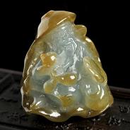 糯冰种褐黄翡缅甸翡翠A货金翁得利挂件