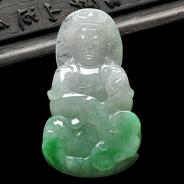 糯冰种飘翠缅甸翡翠A货观音挂件
