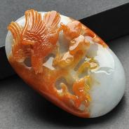 糯冰种红黄翡缅甸翡翠A货大展鸿图挂件