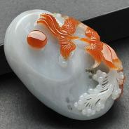 糯冰种红翡缅甸翡翠A货喜上眉梢挂件