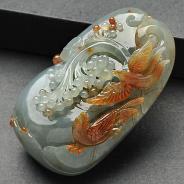 糯冰种褐黄翡缅甸翡翠A货喜上眉梢挂件