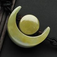 糯冰种黄翡缅甸翡翠A货日月同辉挂件