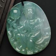 冰种略飘花缅甸翡翠A货观音挂件
