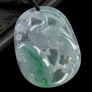 冰种飘翠缅甸翡翠A货一路连科挂件
