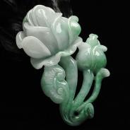 糯冰种飘花缅甸翡翠A货玫瑰花挂件