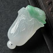 糯冰种飘翠缅甸翡翠A货白菜挂件
