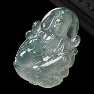 冰种淡晴水缅甸翡翠A货观音挂件