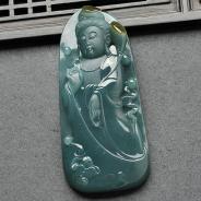 冰种蓝水褐黄翡缅甸翡翠A货观音挂件
