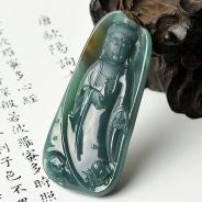 冰种蓝水褐黄翡缅甸翡翠A货观音挂件