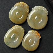 冰种黄翡飘花缅甸翡翠A货福在眼前挂件（一批走）