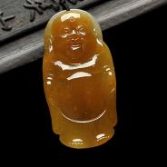 糯冰种红黄翡缅甸翡翠A货站佛挂件