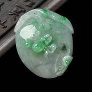 糯冰种飘翠缅甸翡翠A货寿桃挂件