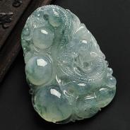 冰种晴水飘花缅甸翡翠A货龙行如意挂件