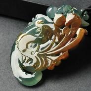 冰种褐红翡飘花缅甸翡翠A货龙凤呈祥挂件