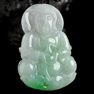 糯冰种飘翠缅甸翡翠A货观音挂件